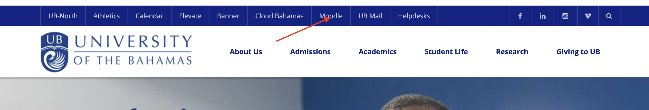 Navigate to Moodle from the UB Homepage