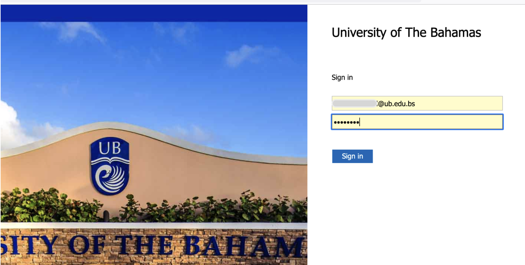 The UB Office 365 sign-in page